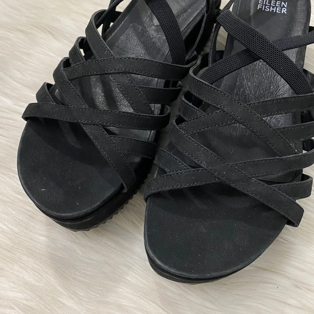 Eileen Fisher Black Strappy Platform Sandals